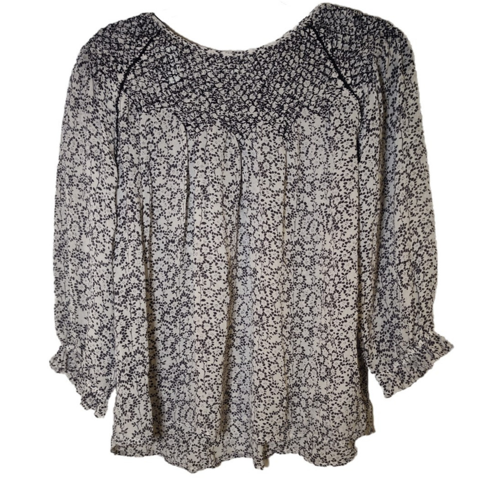 Ulla Johnson 100% Silk Black Floral Women's Sheer‎ Blouse Top Shirt Size 6